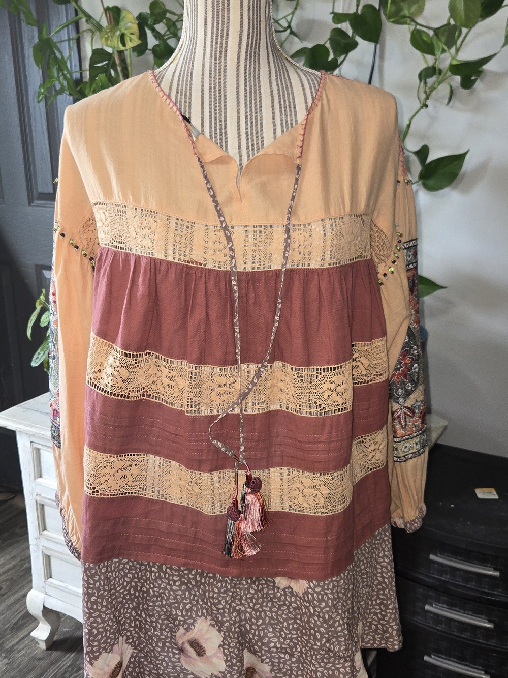 John Mark Peach and Mauve Patchwork Boho Tunic